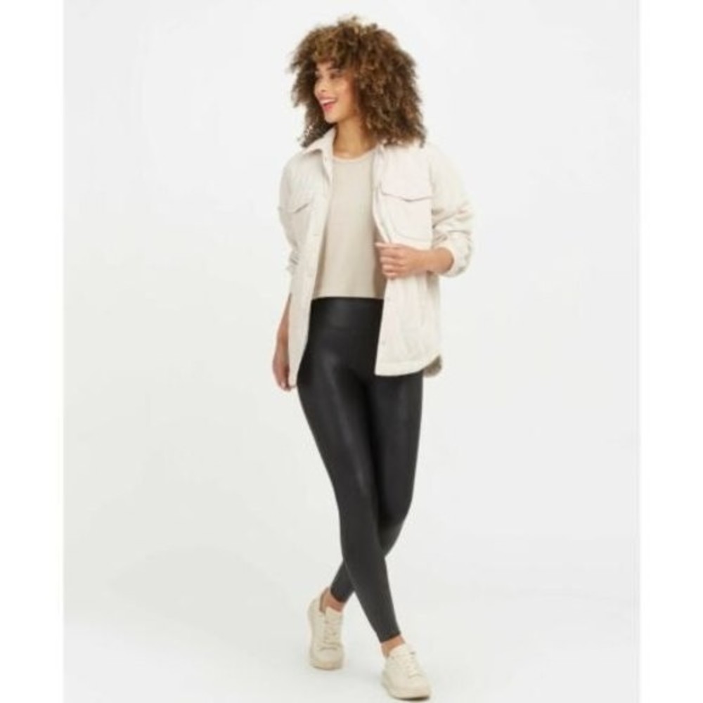 SPANX Black High Waist Seamless Faux Leather Leggings